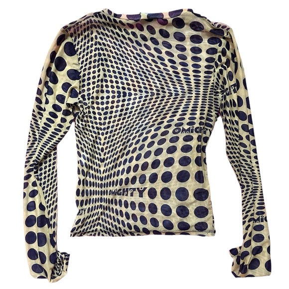 OMIGHTY yellow black mesh polka dot illusion long sleeve top and skirt set - Picture 4 of 7